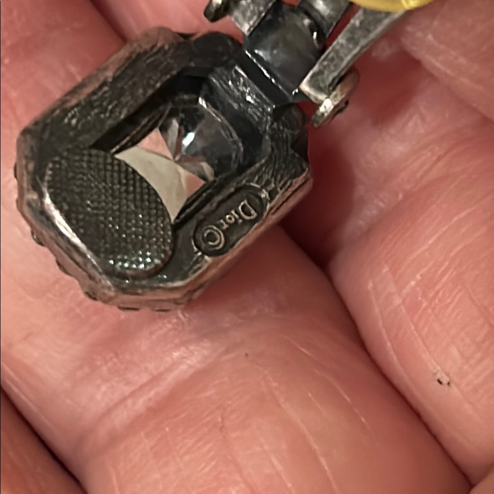 Dior Silver Rectangular Earrings With Central Gem… - image 4